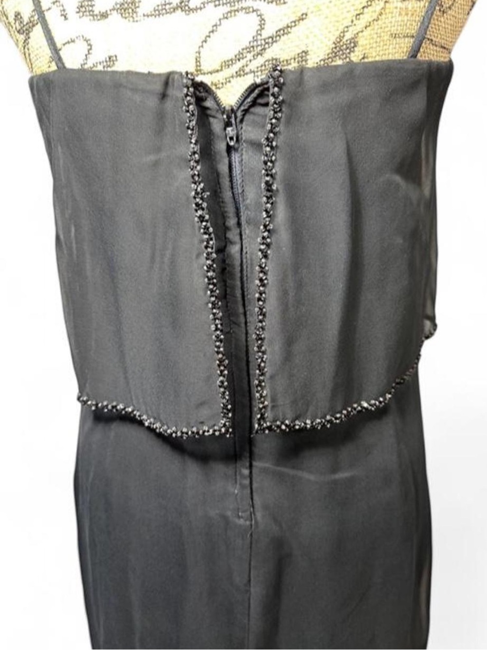 Jack Bryan Vintage Black Beaded Maxi Dress Sheer Overlay Stretch Evening Gown 5 - Picture 7 of 9